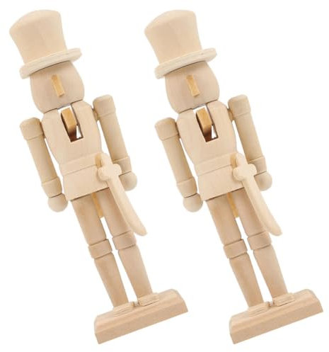 Healifty 2pcs Unfinished Wooden Nutcracker Figurine DIY Craft Blank Ornament for Christmas Walnut Soldier for Painting Decorating Unique Home Decor for Holidays