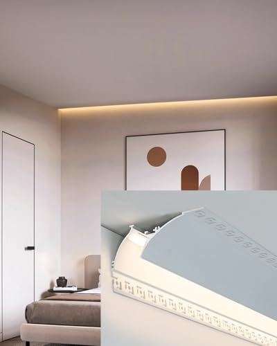 XMWOEIX LED-Kanal für indirekte Beleuchtung im Schlafzimmer, LED-Lichtleistenabdeckung mit Aluminiumprofil, LED-Kabelkanal-Kronenformteil für die Deckendekoration (4 Meter)