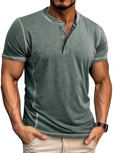 LAOARA Långärmad T-shirt för herr lång bomull Henley T-shirts med polokrage ledig T-shirt M-2XL