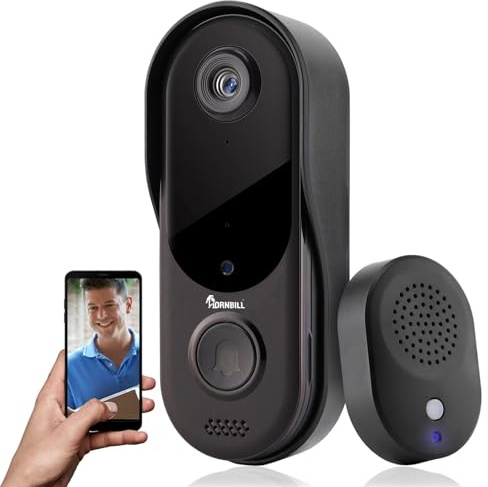 HORNBILL 1080p Wireless Video Doorbell + Indoor Ring Chime, Enhanced Security with AI Human Detection, 2-Way Audio, Night Vision, Real-Time Alerts, Smart Home Protection (No Battiers Included)
