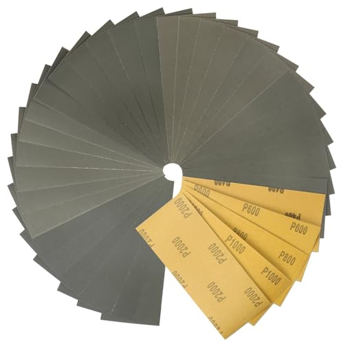 STEBRUAM 30 Pcs Papel De Lija 9 x 3.6In Grano 400/600/800/1000/2000 | lijas para Automóviles, Muebles de Madera, Piedra, Barniz, Metal, Vidrio