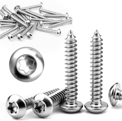 Lot de 80 vis à tête bombée M4 x 25 mm en acier inoxydable - Vis à tête plate pour bois - Filetage complet - Vis à tête ronde - Vis Torx pour vis Spax - Panneaux acoustiques - Argenté