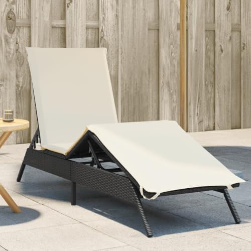 Fasba Sonnenliege Gartenliege Liegestuhl Liege Gartenmöbel Saunaliege Strandliege mit Auflage Schwarz Poly-Rattan