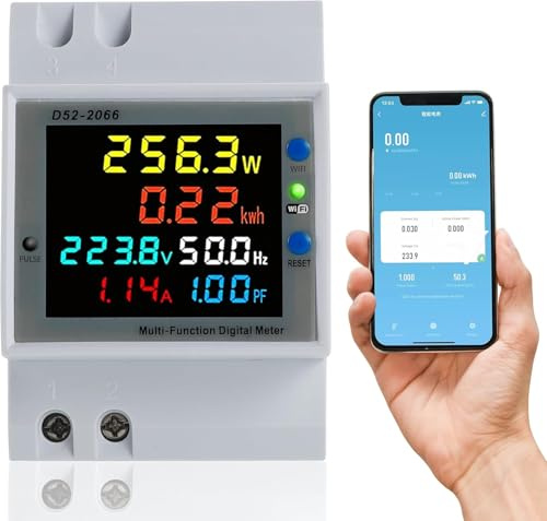 Contatore di Energia Wifii Monofase,6 in 1 Multifunzione Misuratore Contatore di AC40-300V 100A Voltmetro Amperometro Contatore Elettrico su Guida DIN Adatto per sistemi di alimentazione