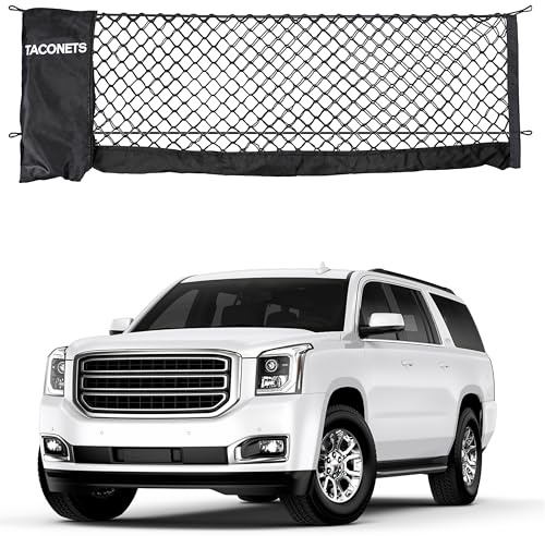 TacoNets Envelope Cargo Net for Suburban | Tahoe | Yukon/XL | Escalade/ESV - Fits 2015-Current - Upgraded 5mm Bungee - Integrated Storage Bag - Heavy Duty Hooks - Designed in USA