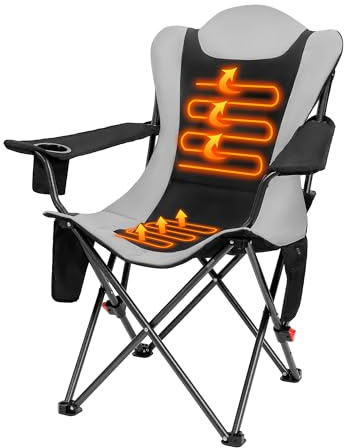 OUTSIDER Heated Folding Camping Chair Portable High Back Outdoor Chair with 3-Step Adjustment Luxury Padded Seat Heavy Duty Tubular Frame, Carry Bag for Camping Patio Fishing - Battery NOT Included