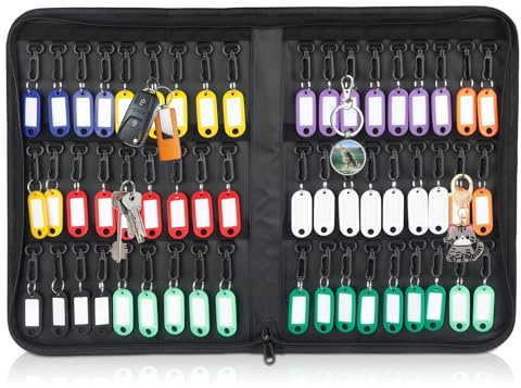 Portable Boite à Clés, avec 54 Crochets Grande Boite a Cle Imperméable et Ignifuge Boîte à Clé Sécurisée Extérieur avec Fermeture éclair pour Voiture Bureau Hôtel école Agence Immobilière, Noir