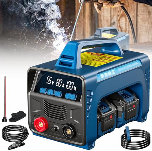 HNBYLMM Poste à Souder sans Fil with 2 Batteries 6 Ah, Poste à Souder Inverter IGBT, Deux Méthodes d'alimentation électrique, Machine à Souder Portative pour Travaux de Bricolage en Extérieur
