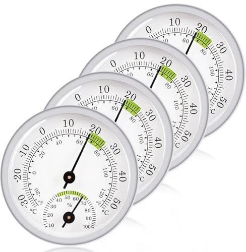 4 Stück Hygrometer Thermometer, Analoges Präzisions-Thermo-Hygrometer, Luftfeuchtigkeitsmesser Außenthermometer Raumthermometer Feuchtigkeitsmesser für Haushalt Innenbereich Seniorenzimmer