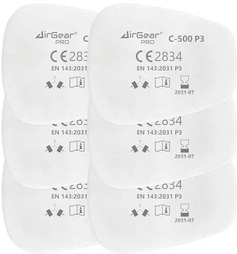 AirGearPro C-500 P3 Partikelfilter für Atemschutzmasken, Ersatzfilter | Ersatzfilter kompatibel mit G-500/G-750/M-500, Partikelschutz bei Lackierarbeiten, Bau, Schleifen & Holzarbeiten