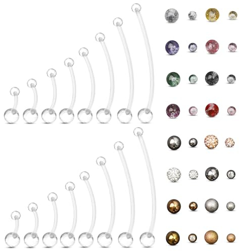 Bauchnabelpiercing Ersatzkugeln Schwangerschaft Bauchnabelpiercing Plastik, Gewinde 1.6mm Langer Stab 10/12/14/16/25/32/35/38mm Op Bioflex Banane Piercing Kugel Bauchnabel Ersatz (Farbenreich)