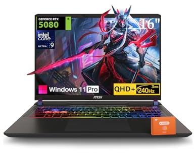 MSI Vector 16 HX AI Gaming Laptop, Intel Ultra 9 275HX(Up to 5.4GHz), NVIDIA RTX 5080 16GB GDDR7, 16 QHD+ 240Hz, Wi-Fi 7, 64 GB DDR5, 2 TB SSD, RGB Backlit Keyboard, Windows 11 Pro, w/Accessories