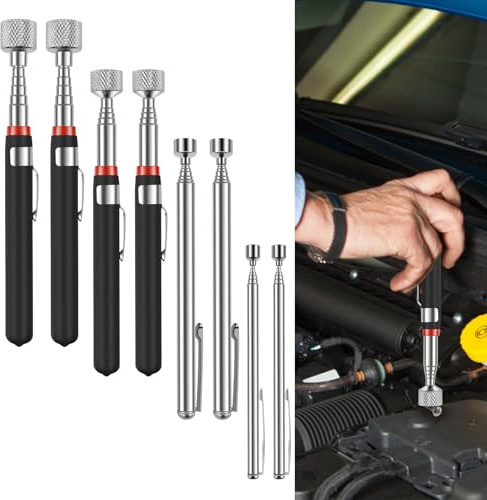 Foppla Lot de 8 tiges télescopiques magnétiques extensibles de 12 à 77 cm - 1,5LB/3LB/10LB/15LB - Barre magnétique pour ramasser des pièces métalliques - Petites pièces (8 pièces)