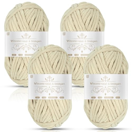 Vincona - Gomitoli di filato grosso 4 x 100 g, morbido e multicolore, in lana spessa per lavori a maglia, filato spesso per lavori a maglia in palle da 100 g, filato morbido e soffice in velluto