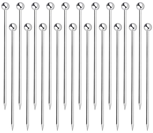 20 brochetas de acero inoxidable para cócteles, palillos de cóctel reutilizables de metal para comida con los dedos, frutas, fiestas, aperitivos para cumpleaños, fiestas, barbacoas, bodas