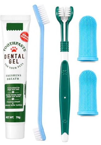 Dog Toothbrush and Toothpaste Kit, Teeth Cleaning and Breath Freshener