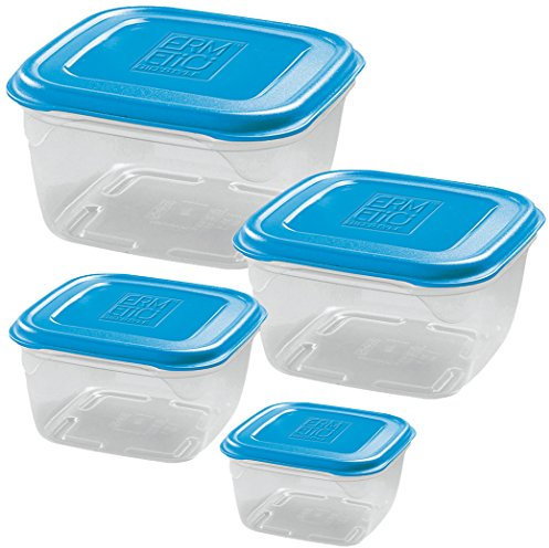 GIO'STYLE Set di 4 Contenitori Ermetici per Alimenti - 0.5L + 1L + 1.5L + 2L - Made in Italy - Quadrati - Adatto a Frigorifero, Freezer, Microonde - Linea Ermetici