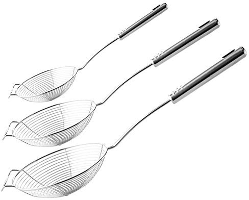 TEERFU Set of 3 Stainless Steel Spider Strainer Skimmer Ladle,13.7'',15.3''and 16.9'',Large Kitchen Wire Net Spoon with Handle for Cooking and Frying,Pasta, Spaghetti Pasta,Noodle