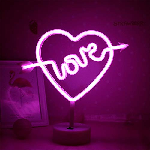 LED Cupid's Bow Shape Neon Light Sign - Love in Heart Night Light | Pink Letter Sign Marquee - Battery/USB Operated Table Lights for Christmas, Birthday, Wedding, Party, Kids Room, Living Room
