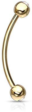 Forbidden Body Jewelry 12mm Surgical Steel Curved Barbell w/Gemmed Ends for Snake Eyes Tongue Piercing, Clear (Gold Tone)