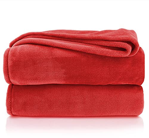 heimtexland Kuscheldecke flauschig Flanell Wohndecke warm Oekotex Tagesdecke Überwurf Sofadecke fusselfrei Fleecedecke Super Soft XL Decke 150x200 cm Typ380 Rot