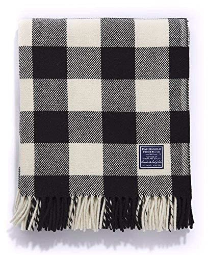 Faribault Mill Buffalo Check Wool Throw Blanket White Black