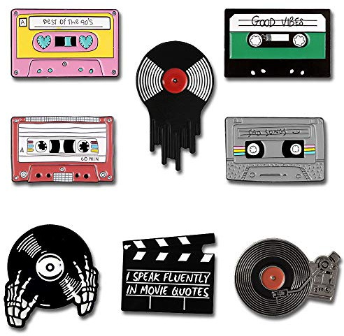8 Stück Emaille Brosche Pins, Cartoon Metall Anstecker Pins, Grammophon/Schallplatte/Schädel Brosche, Pin für Kinder Frauen Mode Kragen Abzeichen Kleidung Taschen Jacken Dekor