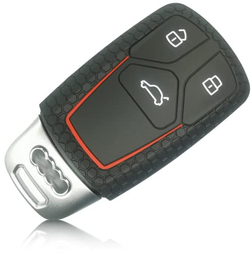 FOAMO Autoschlüssel Hülle kompatibel mit Audi 3-Tasten SmartKey (nur Keyless-Go) - Silikon Schutzhülle Cover Schlüssel-Hülle in Schwarz Rot
