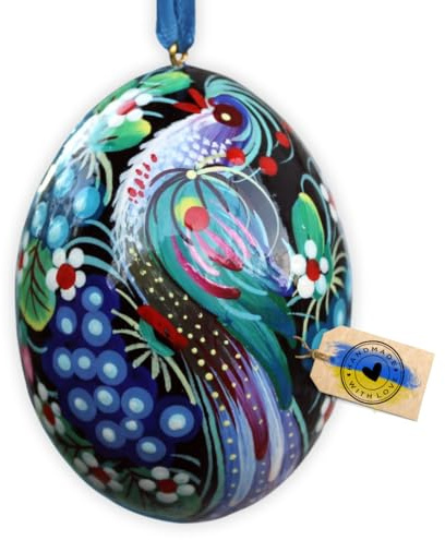 Handgefertigtes Ukrainisches Osterei Aus Holz 6-6,5 Cm Schöne Malerei Mit Floralem Petrykiwka Muster Sammlerstück