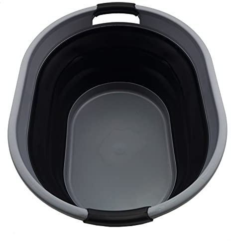 SAMMART 28L Faltbarer Wäschekorb aus Kunststoff - Ovale Wanne/Korb - Faltbarer Aufbewahrungsbehälter/Organizer - Platzsparender Wäschekorb Wasserkapazität 22L (Dark Grey/Black)