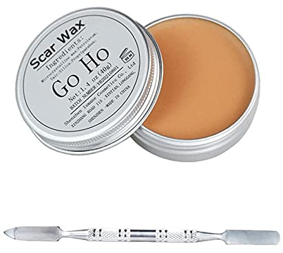 Go Ho Scar Wax(1.4 oz/40g),Fake Molding Wound Skin Wax,Body Paint Fake Nose Stage Zombie Cosplay Costume SFX Makeup with Spatula,Special Effects For Halloween Makeup