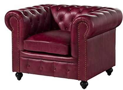 MASSIVMOEBEL24.DE|Chesterfield Sessel aus Echtleder #402 | aus echtem Büffel-Leder - Rot | 105x82x75 cm | mit Nieten | Lounge-Sessel Sofasessel Relaxsessel