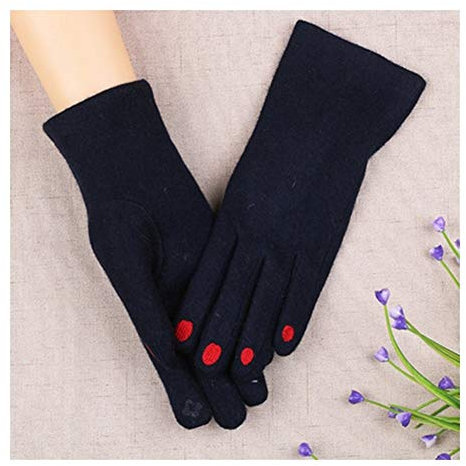 Lederhandschuhe Netter Nagellack-Stickerei-Handschuhe Frauen Velvet Thick Touch Screen Handschuhe Female Winter warme Handschuhe Fahr (Color : Blue)