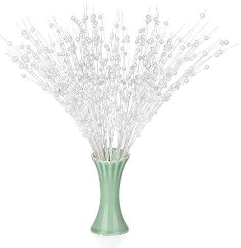 MISNODE 10 bacche artificiali di agrifoglio, 40 cm, steli di Natale finti, rami di bacche di agrifoglio, ornamenti artificiali con bacche, colore bianco