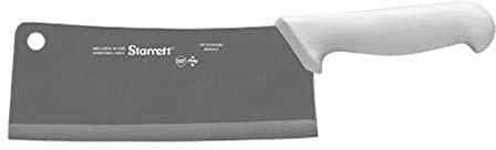 Starrett Professional Stainless Steel Chefs Kitchen Cleaver Knives - Wide Rectangular Profile - 8-inch (200mm) - White Handle