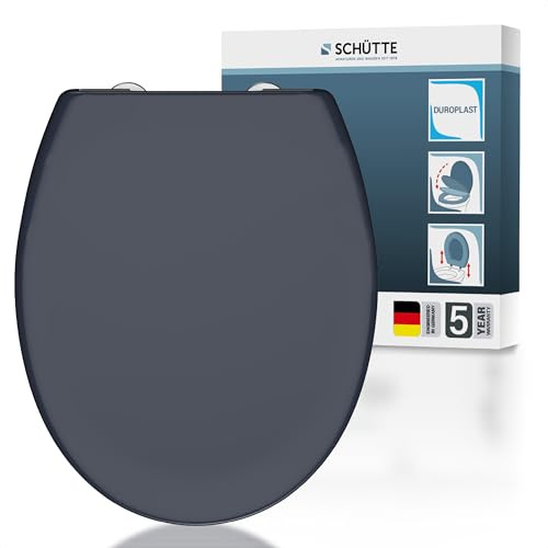 SCHÜTTE WC-Sitz mit Absenkautomatik | Abnehmbarer Klodeckel aus bruchsicherem Duroplast | DIY Montage mit Klebepads und Schablone| Toilettendeckel und Brille bis 200 kg belastbar | Anthrazit