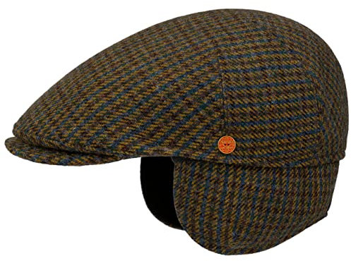 Mayser Sidney Plus Flatcap mit Ohrenklappen Schirmmütze Schiebermütze Wollcap Herren - Made in The EU Schirm, Futter, Lederband Winter Herbst-Winter - 62 cm beige