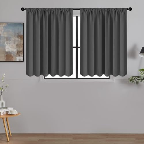 MRTREES Tende per Interni Oscuranti 60x120cm 2 Pezzi Termiche Isolanti Tende Moderno con Bastoni Camera da Letto Soggiorno Finestre Camerette Bambini Acustico Elegante Griogio Scuro