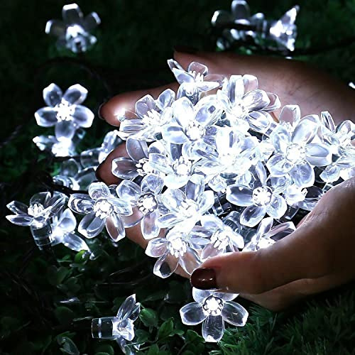 SUAVER LED Lichterkette Außen 10M 100LED Batterie Blume Kirschblüten Lichter, 8 Modus Wasserdicht Weihnachtsbeleuchtung mit Fernbedienung Timer für Zimmer Garten Hochzeit Weihnachten Deko (Weiß)