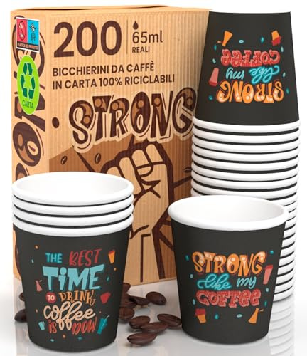 200 Stück Kaffeebecher 65 ml StrongLifeCUP Umweltfreundliche Gläser Einwegbecher Kleine Asport warme Getränke Becher Trinkbecher