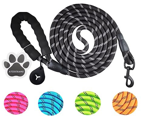 Starkes Hundeleine, 3M/2M,Geeignet für mittelgroße und große Hunde, Mit komfortablem gepolstertem Griff und hoher reflektierender Linie (Black, 3M×12mm)