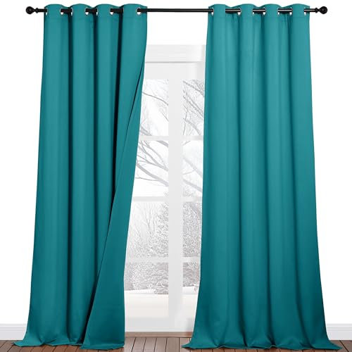 PONY DANCE Tende Fonoassorbenti a Tre Strati per Salotto Tende Blu Pavone Termiche con Anelli 100% Curtains Oscuranti per Interni e Camera da Letto 2 Pezzi 132x240 CM