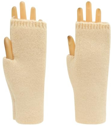 Ever Bloom Warme Fingerlose Halbe Fingerhandschuhe Damen, Strick Handschuhe Winter Fäustlinge, Einfarbig, Handschuhe 2023:Beige