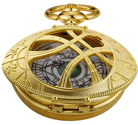 Whodoit Reloj de bolsillo de cuarzo para hombre, diseño de ojos verdes, forma redonda, con colgante y collar, Cfeye, oro, moda