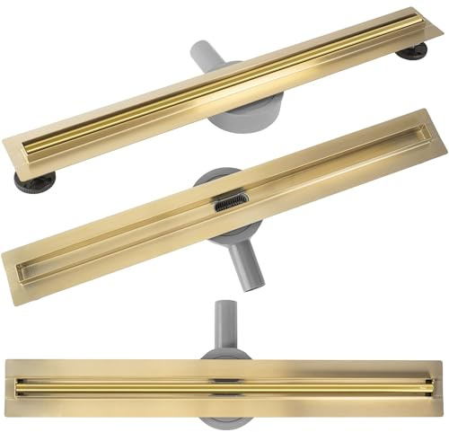 Rea Duschrinne Neox Slim pro Gold 60 Edelstahl Duschablauf Siphon Bodenablauf für Badezimmer Dusche Bodenablauf (Gold)