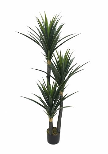 Tradala 5ft 150cm Tall Large Lush Green Artificial Yukka Tree | Indoor Home House Décor | For Living Room Bedroom Home Office