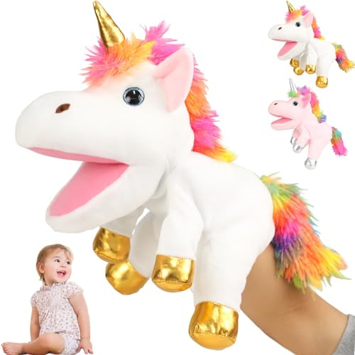 YOUYIKE Marionnette à Main Licorne 30 Cm, Marionnette à Bouche Mobile, Jouet en Peluche Licorne pour Enfants, Tout Petits, Filles, pour Convient pour La Narration, l'enseignement en Classe