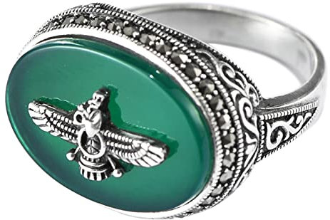 Skcess Vorsteckring Silber, Verlobungsring Damen Silber Ring mit Fliegendem Adler Aus Grünem Onyx Achat Geschenke für Damen Frauen Freundin Größe 54 (17.2)
