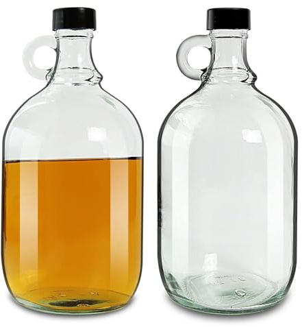 AnzAga Pichet de Fermentation en Verre de 0,5 Gallon avec poignée, Couvercle en Plastique Noir (Ensemble de 2)