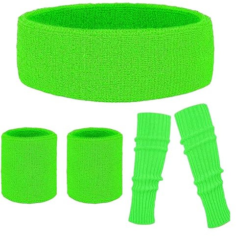Beinstulpen für Damen, Unisex, leuchtende Farben, Neon-Stirnband, Armbänder, Beinstulpen, perfektes Outfit für 80er-Jahre-Partys, Laufen, Yoga, Wandern, Schulsport trifft, leuchtend grün, Refer to